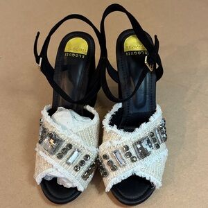 Eloquii Black and Cream Embellished Heels Size 11W